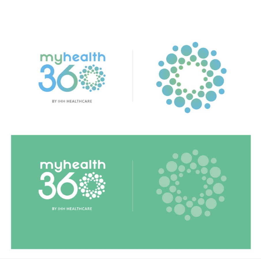 An app branding system with a circular blue and green identity