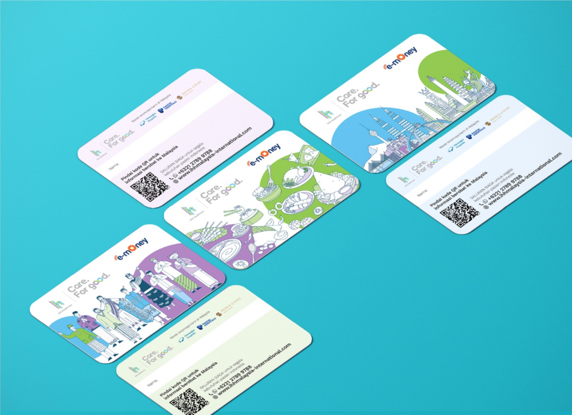 Illustrated bank card designs arranged on a turquoise background