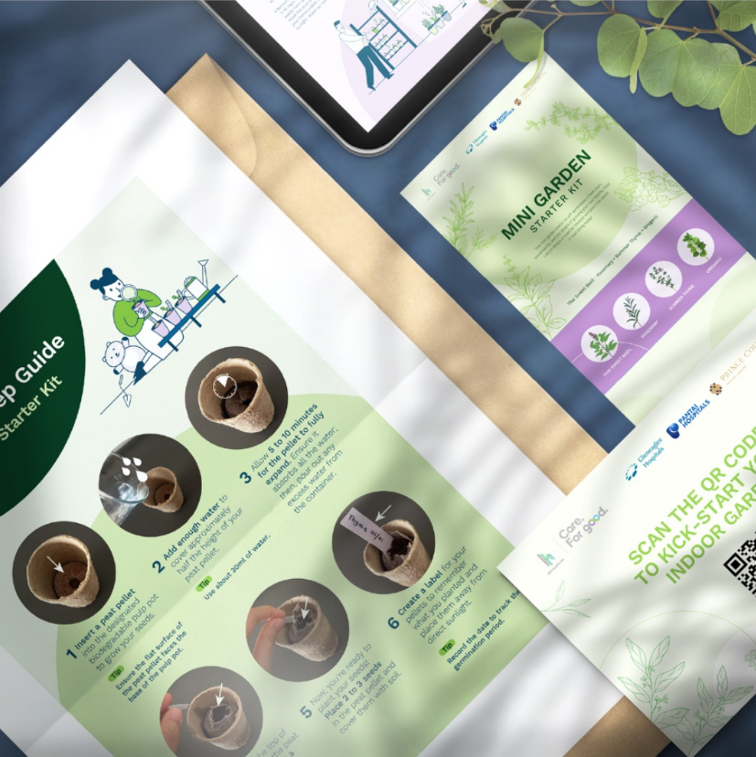 A green brand awareness campaign applied to printed materials