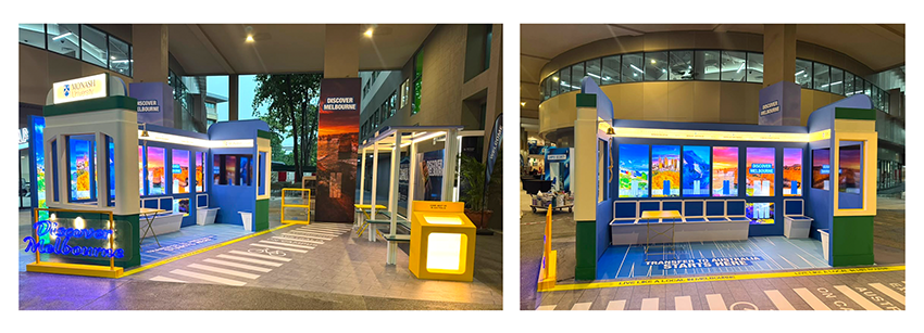 A wide indoor environmental branding installation